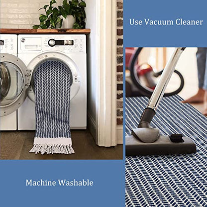 Lahome Boho Bathroom Rugs, 3x5 Washable Area Rug for Kitchen Bedroom Entry - color: Navy Blue, size: 3' x 5' (Rectangular)