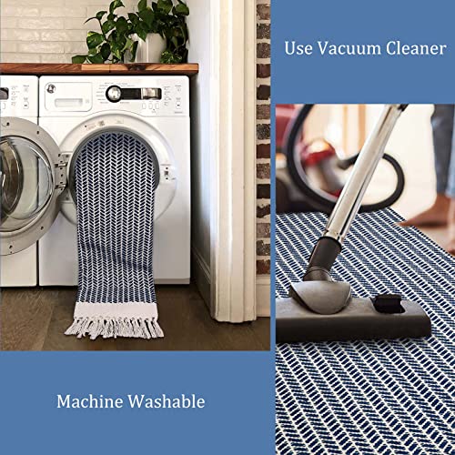 Lahome Boho Bathroom Runner Rug, 2x6 Washable Rugs for Kitchen Hallway - color: Navy Blue, size: 2' x 6' (Runner)