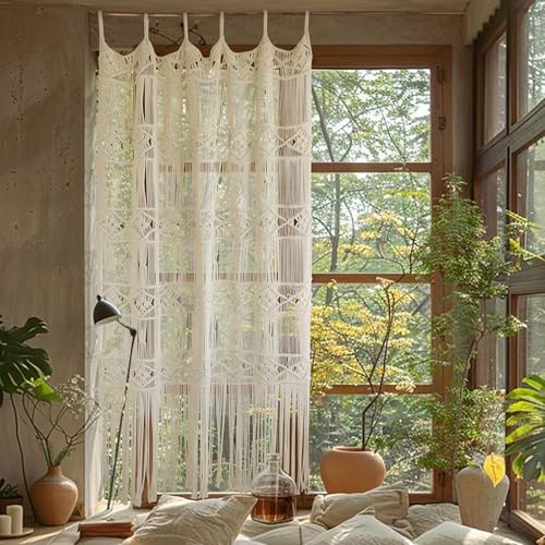 Macrame Curtain Handmade Woven Divider Doorway window Curtain 42"W*75"L - color: Ivory3