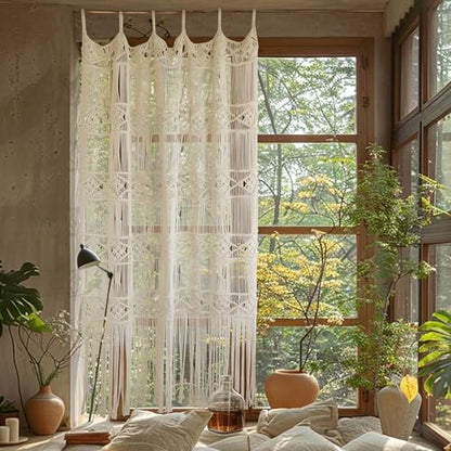Macrame Curtain Handmade Woven Divider Doorway window Curtain 42"W*75"L - color: Ivory3