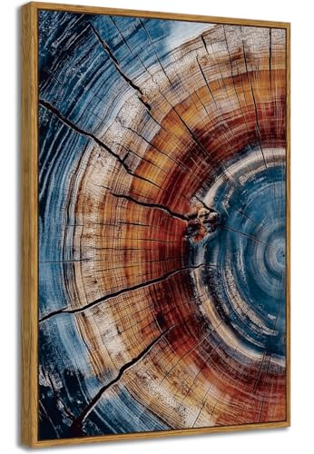 BingruiArt Faux Wood Tree Ring 01 Canvas Wall Art 16x24 Framed - color: Tree Ring - 01, size: 24"L x 16"W