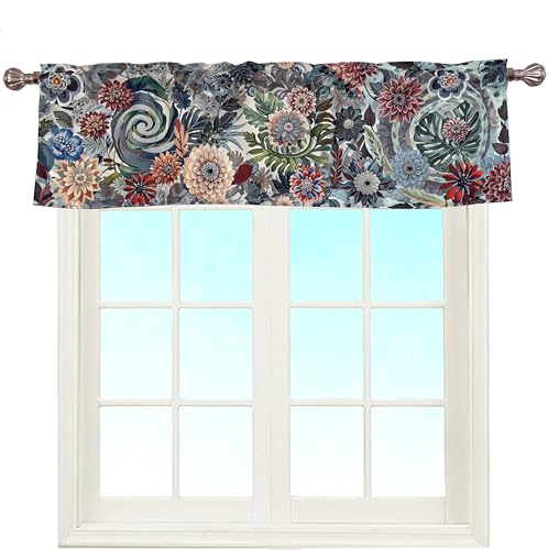 Bohemian Floral Dahlia Scroll Paisley Window Valance 52x16 Inches - color: Dahlia-gray
