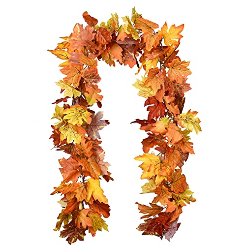 Lvydec 2 Pack Maple Leaves Fall Garland Clearance - 5.9ft/Strand Artificial Fall Foliage Garland Colorful Autumn Leaves Decoration for Home Wedding Party Halloween Thanksgiving - color: Yellow Orange and Red