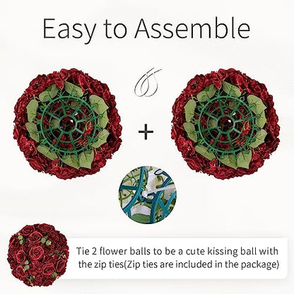Burgundy Flowers Balls for Centerpieces: 15.7in Diam, Set of 2 - color: Burgundy, size: 15.7" Diam - 2 PCS