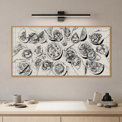 DRACIT Black White Dinner Party Sketch Framed Canvas Wall Art Set-40" x20" - color: Sketch Food and Drink Wall Art, size: 40"L x 20"W