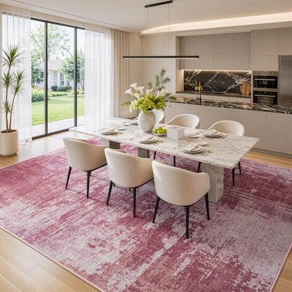 Merelax 6x9 Pink Washable Area Rug Non-Slip Faux Wool Abstract Rug - color: Pink, size: 6' x 9'(72''x108'')