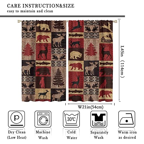Vintage Check Black Bear Blackout Curtains - Rustic Country Farmhouse Cabin Elk Tree Plaid Rod Pocket Window Treatment Set Energy Saving Thermal Insulated Drapes,2 Panels 45L x 21W - color: Vintage Check Black Bear, size: 21"W x 45"L (Pack of 2)