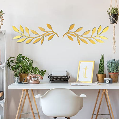 Zhengmy 2 Pcs Metal Leaf Wall Art Vine Branch Decor,Gold - color: Gold