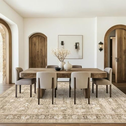 8x10 Washable Living Room Area Rug Non-Slip Retro Khaki Large Carpet - color: Accent | Beige Khaki, size: 8' x 10' (Rectangular)