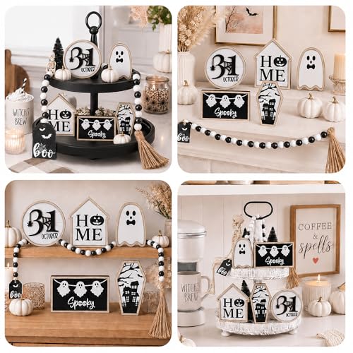 6Pcs Halloween Table Decoration Spooky Ghost Wooden Signs - color: Halloween Black Sign