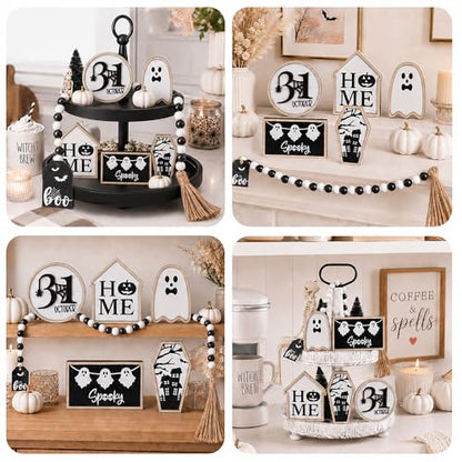 6Pcs Halloween Table Decoration Spooky Ghost Wooden Signs - color: Halloween Black Sign