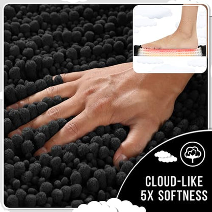 Yimobra Bathroom Rugs Sets 2 Piece, Super Absorbent Bath Mat Set, Black - color: Black, size: 24''x17''+24''x20''U-Shaped