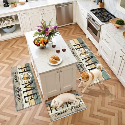 Yamaziot Anti Fatigue Kitchen Rug Set of 3, Non-Slip Cushioned Floor Mats - color: Green/Multi, size: 17.3"x27"+17.3"x35"+17.3"x 47"