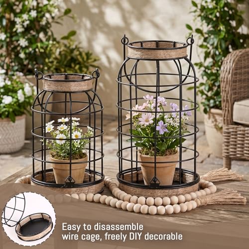 Rustic Farmhouse Candle Lantern, 2Pcs Decorative Lantern Decor with Candles