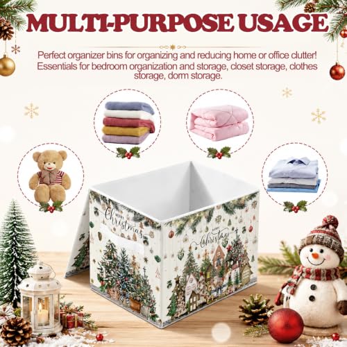 Briwooody Neutral Christmas Storage Bin with Lid and Carrying Handle Christmas Tree Foldable Storage Box Large Xmas Decorative Collapsible Container Basket for Organizing Closet Home Bedroom Gift - style: Neutral Christmas