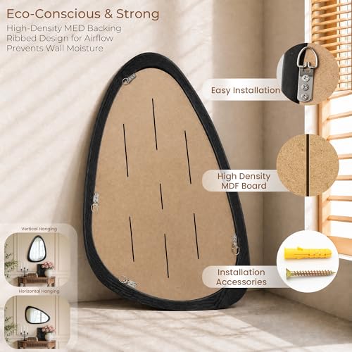 30" x 20" Asymmetrical Mirror, Solid Wood Frame, Irregular Design - color: Black, size: 30"L x 20"W
