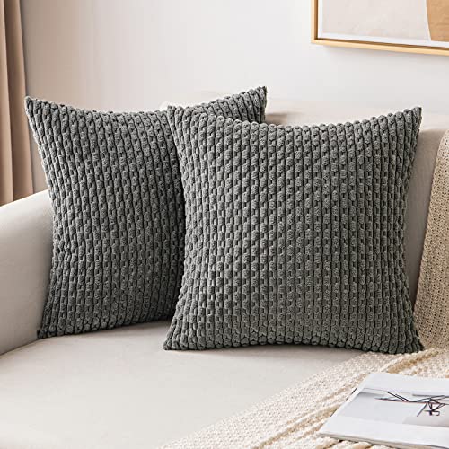 MIULEE Decorative Throw Pillow Covers 16x16 Dark Grey Textured Corduroy - color: Dark Grey, size: 16" x 16" (Pack of 2)