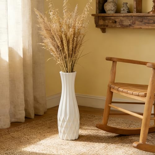 White Tall Ceramic Floor Vase, 17.7 Inch, Flared Geometric Design - color: Shape 2, size: 17.7 Inch