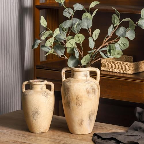 Ceramic Flower Vase, 11.41 Inch Tall Farmhouse Vase with Handles - color: 103-11.4in