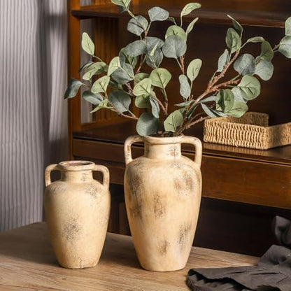 Ceramic Flower Vase, 11.41 Inch Tall Farmhouse Vase with Handles - color: 103-11.4in
