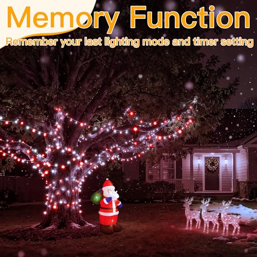 Ollny Red and White Christmas Lights, 400LED 131FT String Light with Remote - color: Red and White, size: 400 LEDs