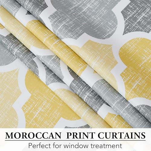 Beauoop Moroccan 100% Blackout Curtains Bedroom Yellow Grey 50x63 2 Panels - color: Rod Pocket | Yellow and Grey, size: 50"W x 63"L (Pack of 2)