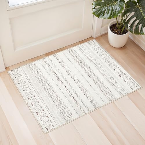 cotiled Washable 2x3 Entryway Rugs: Boho Moroccan Soft Small Rug - color: Light Brown/Cream, size: 2' x 3' (Rectangular)