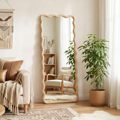 Full Length Mirror, 55”x20” Wavy Wood Floor Mirror for Wall - size: 55"L x 20"W