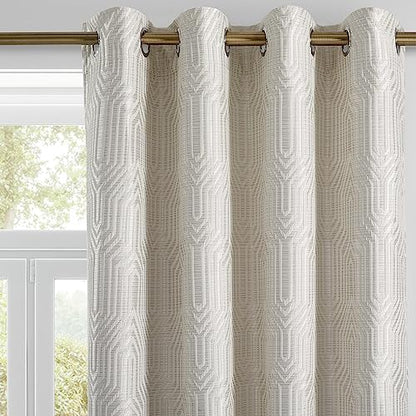 Beige and Silvery 100% Blackout Jacquard Geometric Pattern Curtains,52 Inch Wide 84 Inches Long 2 Panels, Thermal Insulated Noise Reducing Anti-Rust Grommet Drapes for Bedroom Living Room, Cream - color: Beige and Silvery, size: 52"W x 84"L (Pack of 2)