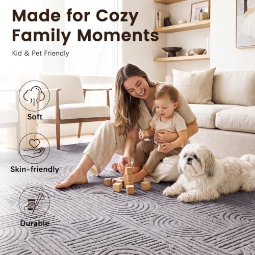 Etwel 4x6 Dark Gray Geometric Textured High-Low Pile Washable Area Rug - color: Dark Gray, size: 4' x 6'