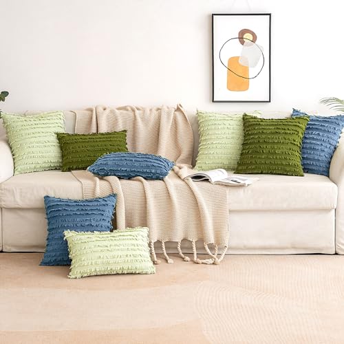 MIULEE Boho Linen Striped Throw Pillow Covers 18x18, Dark Blue - color: Dark Blue, size: 18" x 18" (Pack of 2)