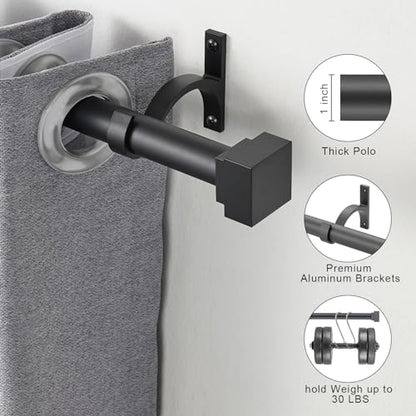 Single Curtain Rods for Windows 144 to 164 Inch(12-13.6ft),1 Inch Diameter Adjustable Heavy Duty Drapery Rods,with Modern Square Aluminum Alloy Finials,Matte Black - color: Matte Black, size: 144-164"