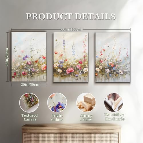 SERIMINO Large Misty Floral Wall Art, Farmhouse Botanical Canvas Painting - color: Flowers-1, size: 28"L x 20"W