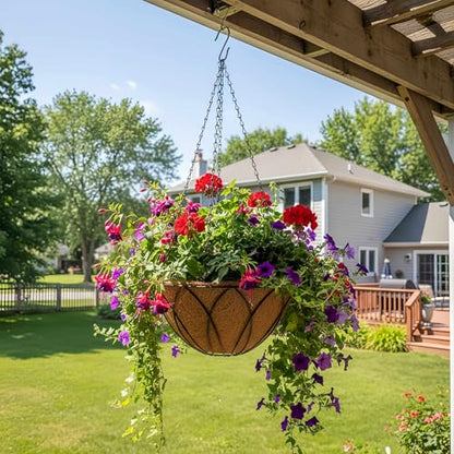 HOSY 2-Pack 12-in Hanging Metal Planter Baskets with Coconut Fibre Liner - color: Petals - Black