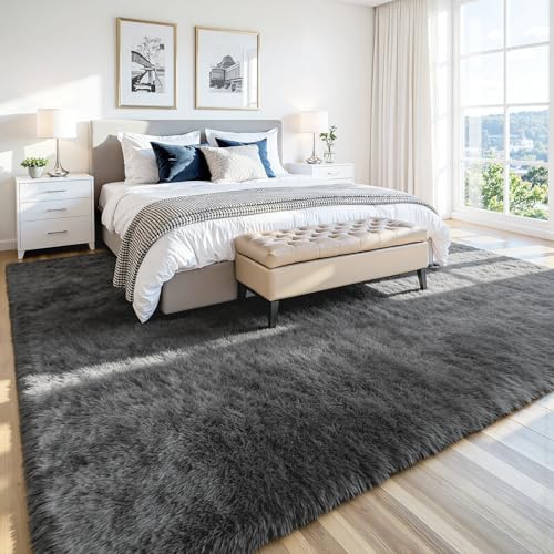8x10 Fluffy Area Rug for Living Room: Soft Non-Slip Grey Bedroom Carpet - color: Grey, size: 8' x 10' (Rectangular)