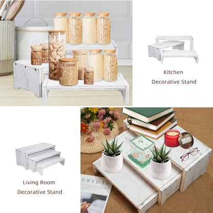 3-Tier Wooden Cupcake Stand & Display Risers, Multi-Tier Display Stand for Food, Desserts, & Collections - color: White