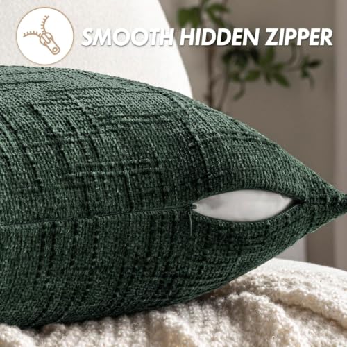 MIULEE Chenille Textured Throw Pillow Covers Dark Green 16x16 Set of 2 - color: Dark Green, size: 16" x 16" (Pack of 2)
