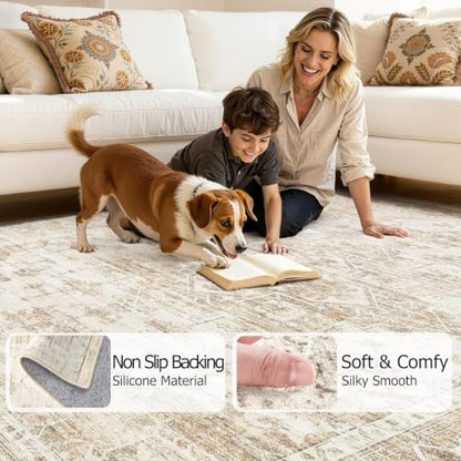 8x10 Area Rugs for Living Room: Washable Neutral Soft Beige Rug - color: Beige, size: 8' x 10' (Rectangular)