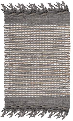 SAFAVIEH Vintage Leather Collection Accent Rug - 2'3" x 4', Grey & Multi, Handmade Boho Fringe Leather, Ideal for High Traffic Areas in Entryway, Living Room, Bedroom (VTL373A) - color: Grey/Multi, size: 2'3" x 4' (Rectangular)
