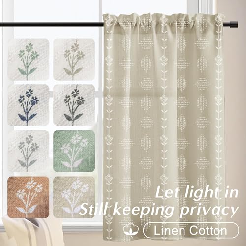 Lino Rosa Boho Kitchen Curtains Geometric Linen Small Tan Beige Tier Cafe Curtains for Bathroom RV 24 Inch Length - color: Tan Beige, size: 24"W x 24"L (Pack of 2)