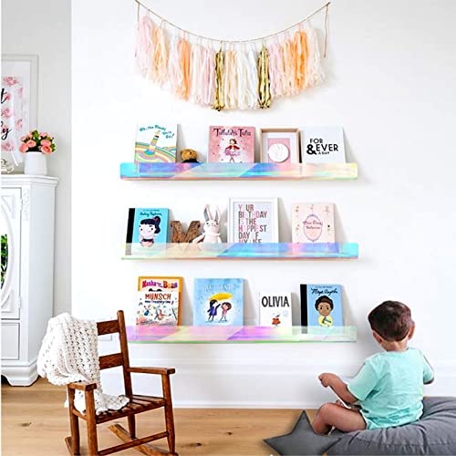 2 Pack RORKIM 36 Inch Iridescent Acrylic Floating Shelf, Kids Bookshelf - color: 36in-iridescent