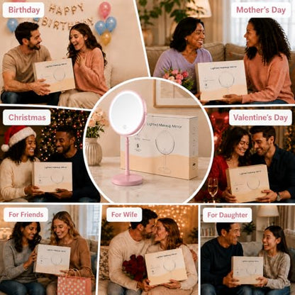 DEIOVWXS Makeup Mirror, Rechargeable Vanity Mirror with 3 Lights, 1X/10X - color: Pink