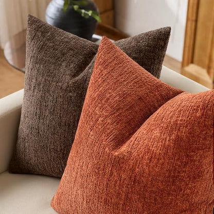MIULEE Fall Couch Pillow Covers Textured Chenille 18x18 Brown - color: Brown, size: 18" x 18" (Pack of 2)