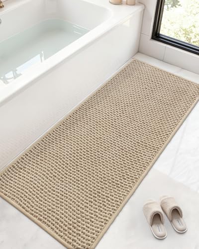 Color&Geometry Beige 72x24 Waffle Bath Mat, Rubber Non Slip Bathroom Rug - color: Beige, size: 24"x72"