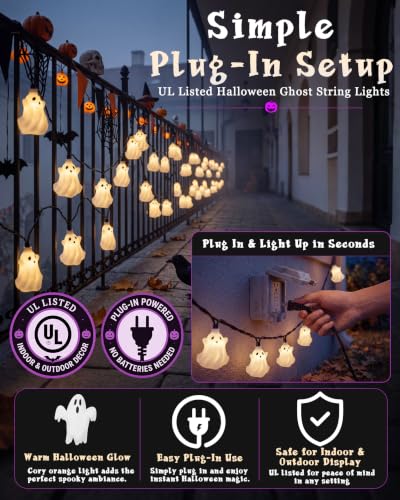 8.5FT Halloween White Ghost String Lights, Plug-in 10 LED Decor - color: Fairy Lights