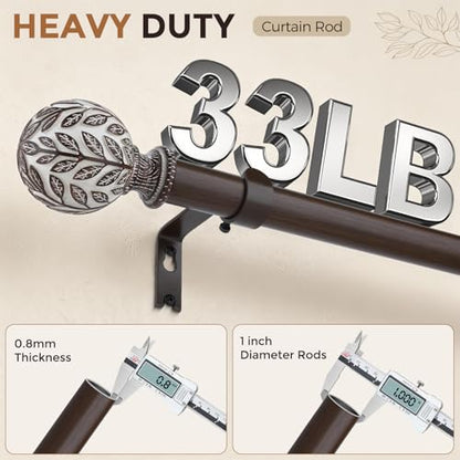 Curtain Rod 36-60 Inch, Boho Wood 1 Inch Curtain Rods for Windows - color: Walnut Wood, size: 36''-60'' (1 Pack)
