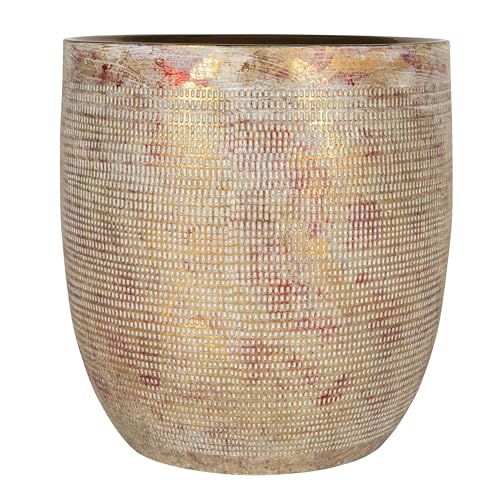 Creative Co-Op Embossed Textured Stoneware Planter, Metallic Gold - color: Metallic Gold