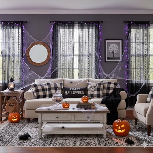 Black Boho Sheer Lace Window Curtains with Tassel, 40" Wx90 Lx2 - color: Black, size: 40"W x 90"L (Pack of 2)