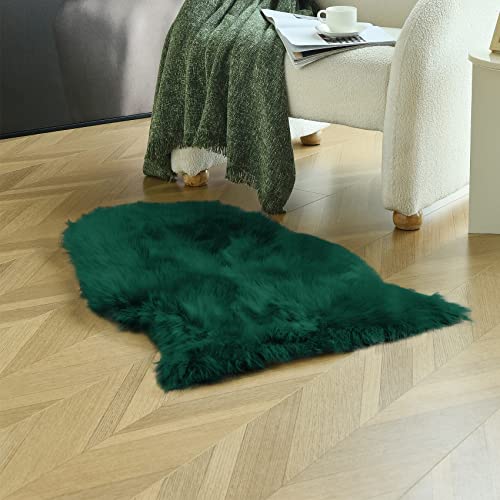 Emerald Green Faux Sheepskin Throw Rug 2x3 ft, Fluffy Fur Seat Chair Covers - color: Emerald Green, size: 2' x 3' (Oval)