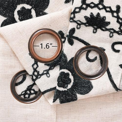 Black Boho Farmhouse Floral Linen Curtains 90 Inch Grommet 2 Panels - color: Black on Beige, size: 52"W x 90"L (Pack of 2)